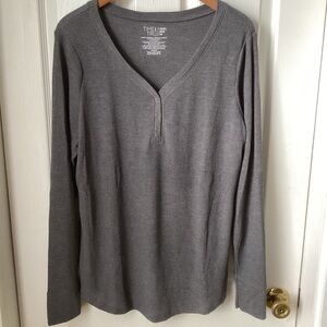 TIME AND TRU: gray waffle knit Henley top XXXL